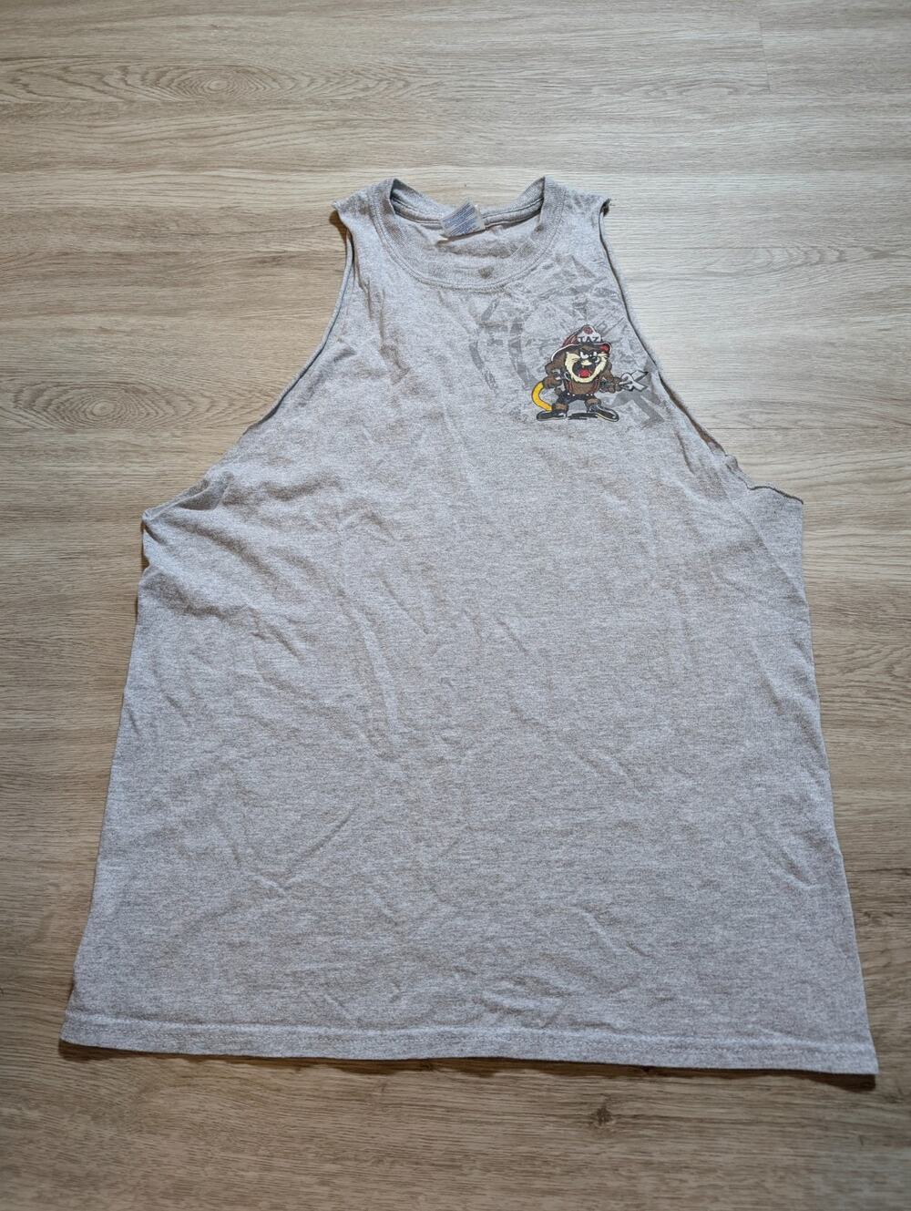 Looney Tunes Taz Mens Gray Graphic Tank Top Sleeveless Cartoon Casual Firefighte
